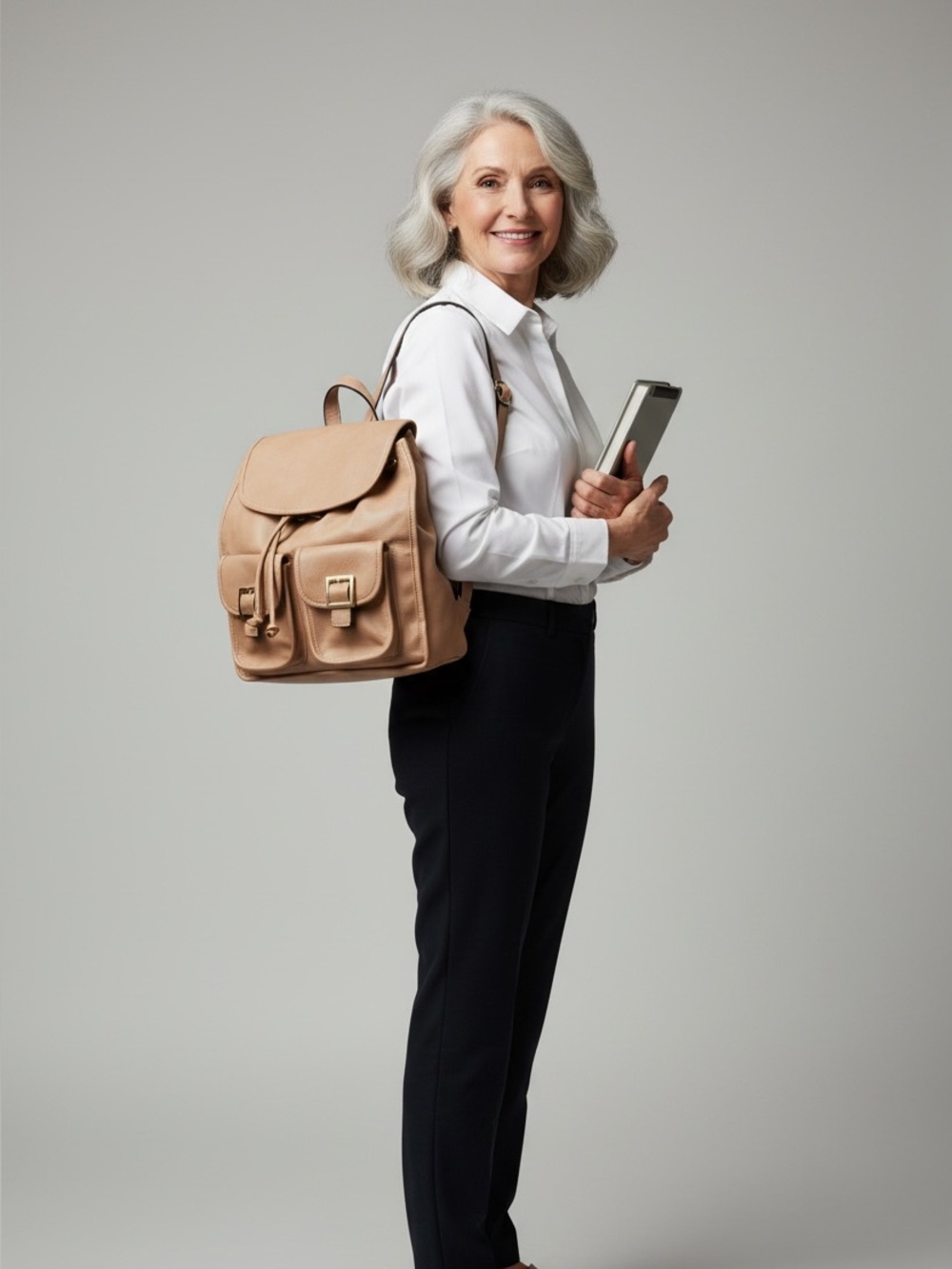 Isabelle Vegan Leather Tan Backpack with Smooth Leather and Structured Design